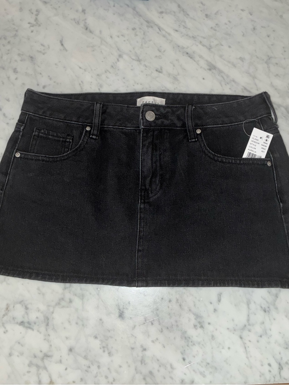 PacSun Black Washed Denim Mini Skirt 27 back pockets New
